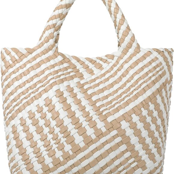 Versatile Handmade Woven Tote - Spacious Vegan Leather Beach & Travel Bag - Picture 1 of 6
